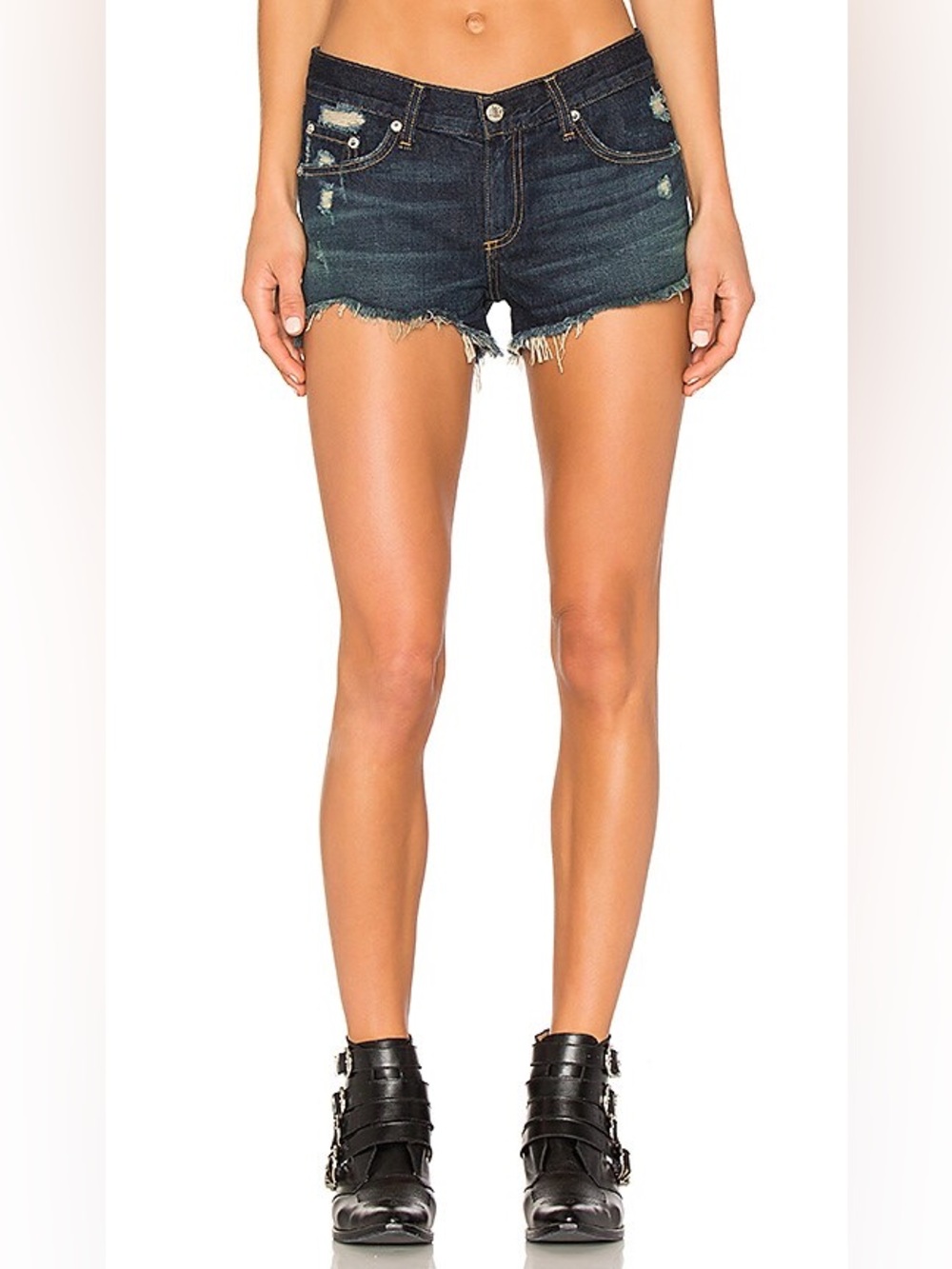 rag & bone Dark Blue Distressed Denim Cutoff Shorts